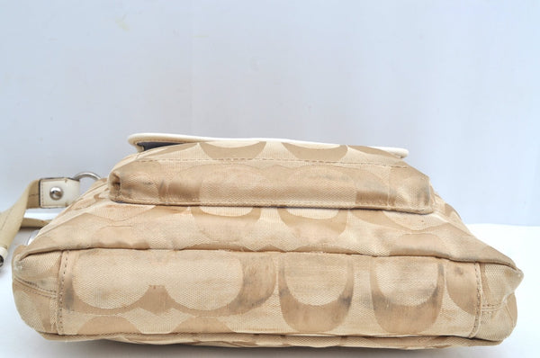 Authentic COACH Signature Shoulder Cross Bag Canvas Leather F16558 Beige K8179