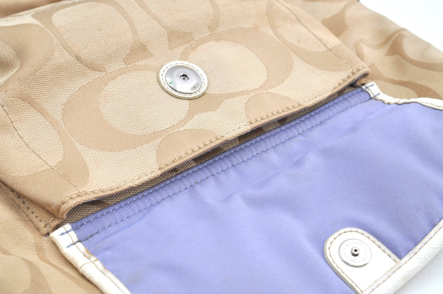 Authentic COACH Signature Shoulder Cross Bag Canvas Leather F16558 Beige K8179