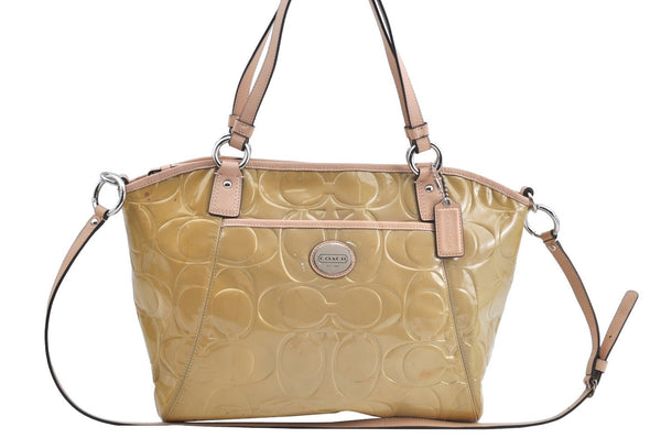 Authentic COACH Peyton Embossed 2Way Shoulder Hand Bag PVC Leather Beige K8180