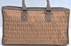 Authentic FENDI Zucchino Hand Boston Bag Purse Canvas Leather Beige K8186