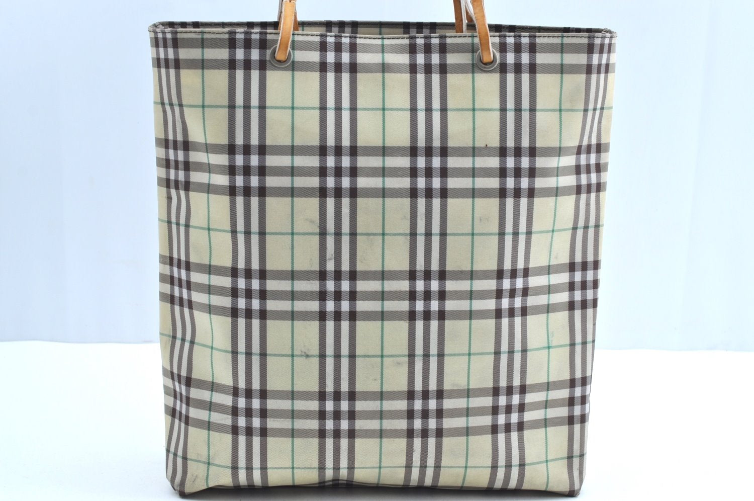 Authentic BURBERRY Check Nylon Leather Shoulder Tote Bag Yellow Green K8189