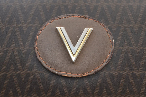 Authentic MARIO VALENTINO V Logo Clutch Hand Bag Purse PVC Leather Brown K8190