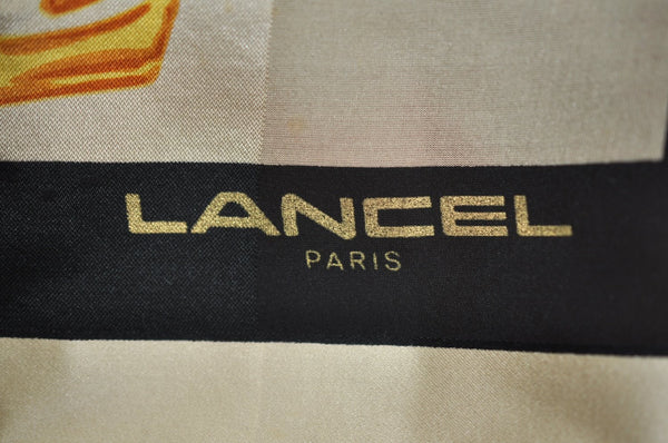 Authentic LANCEL Scarf Chain motif Silk Black K8202