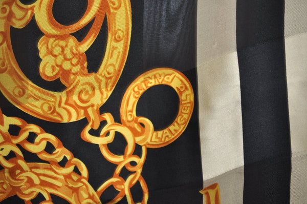 Authentic LANCEL Scarf Chain motif Silk Black K8202