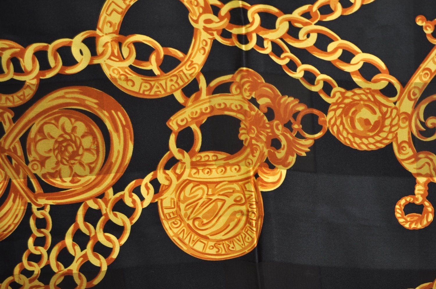 Authentic LANCEL Scarf Chain motif Silk Black K8202