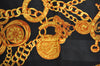 Authentic LANCEL Scarf Chain motif Silk Black K8202