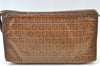 Authentic FENDI Vintage Zucchino Clutch Hand Bag Purse PVC Leather Brown K8207