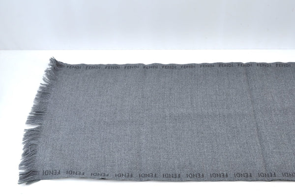 Authentic FENDI Vintage Winter Scarf Shawl Logo Design Wool Gray K8213