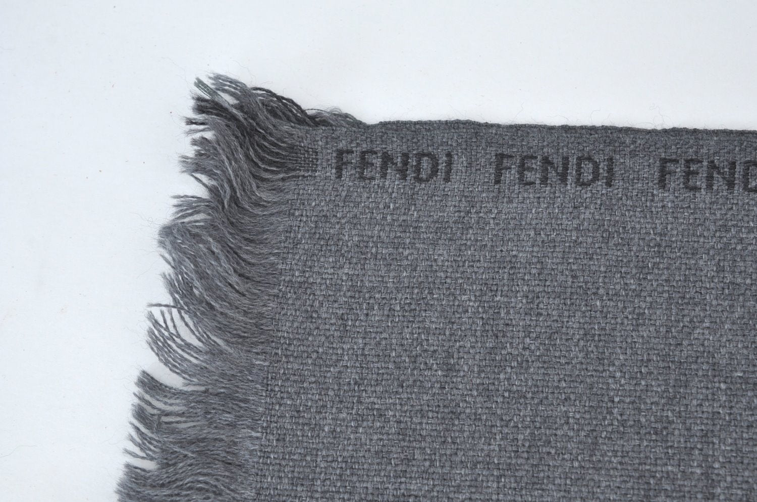 Authentic FENDI Vintage Winter Scarf Shawl Logo Design Wool Gray K8213