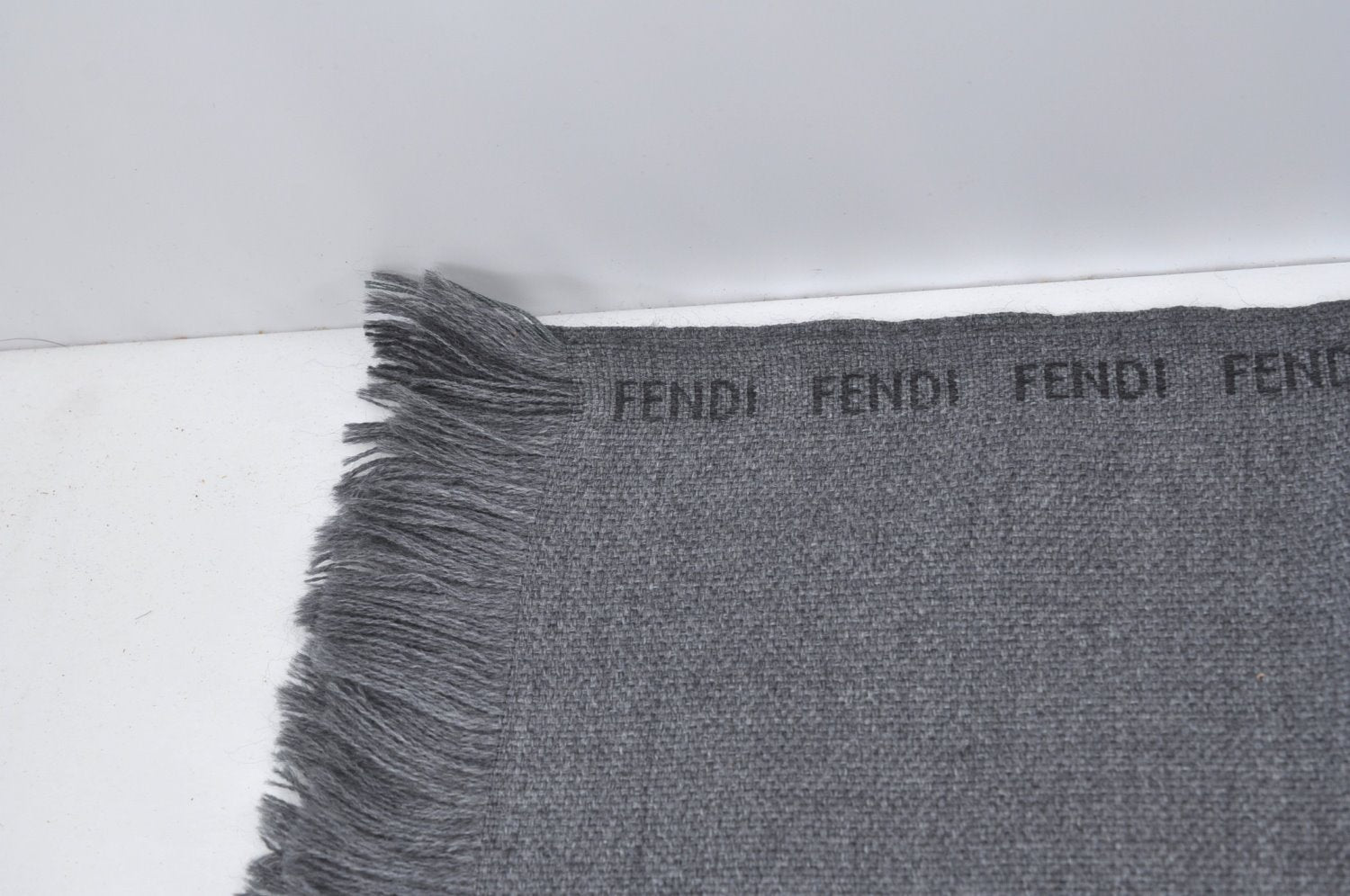 Authentic FENDI Vintage Winter Scarf Shawl Logo Design Wool Gray K8213