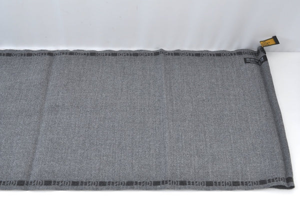 Authentic FENDI Vintage Winter Scarf Shawl Logo Design Wool Gray K8213