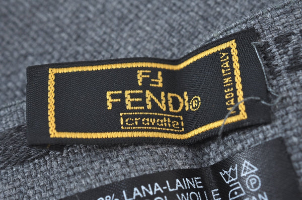 Authentic FENDI Vintage Winter Scarf Shawl Logo Design Wool Gray K8213