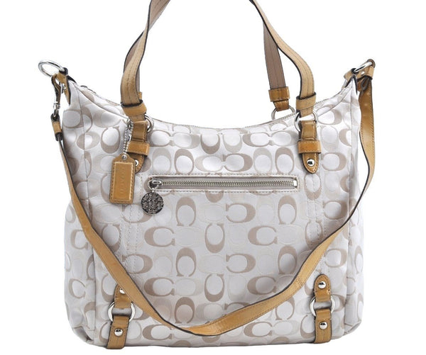 Authentic COACH Signature 2Way Tote Bag Canvas Enamel F17580 Beige K8215