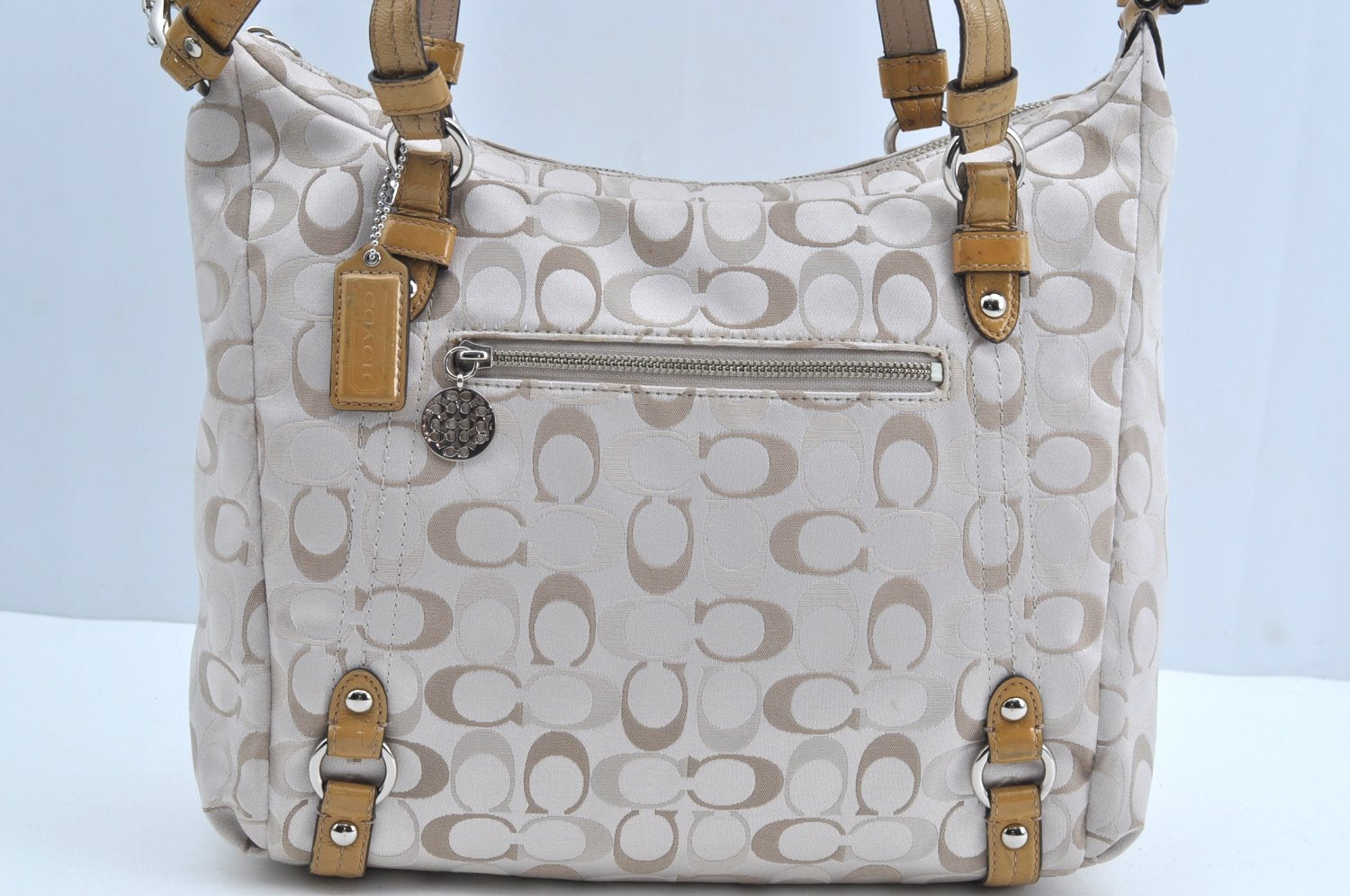 Authentic COACH Signature 2Way Tote Bag Canvas Enamel F17580 Beige K8215