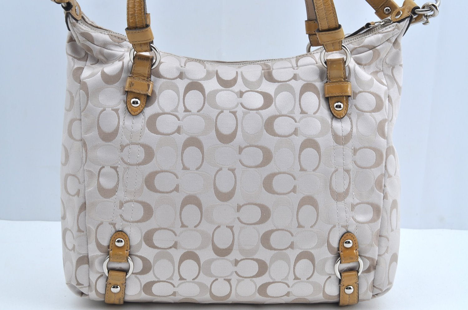 Authentic COACH Signature 2Way Tote Bag Canvas Enamel F17580 Beige K8215