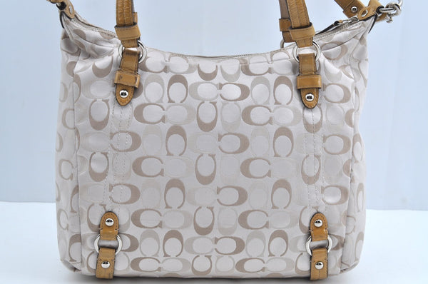 Authentic COACH Signature 2Way Tote Bag Canvas Enamel F17580 Beige K8215
