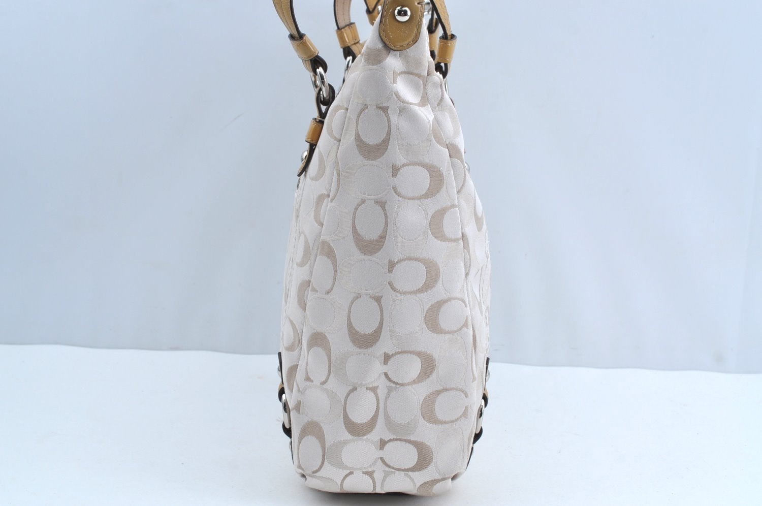 Authentic COACH Signature 2Way Tote Bag Canvas Enamel F17580 Beige K8215