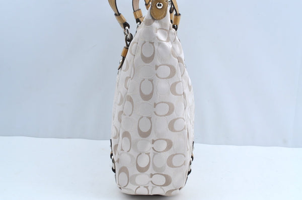 Authentic COACH Signature 2Way Tote Bag Canvas Enamel F17580 Beige K8215