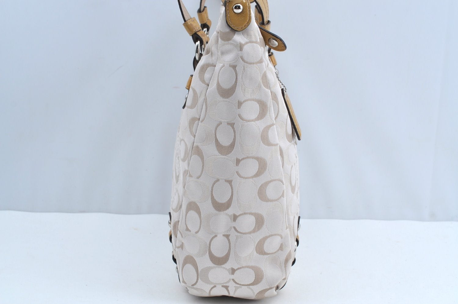 Authentic COACH Signature 2Way Tote Bag Canvas Enamel F17580 Beige K8215