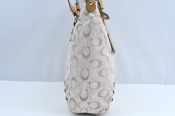 Authentic COACH Signature 2Way Tote Bag Canvas Enamel F17580 Beige K8215