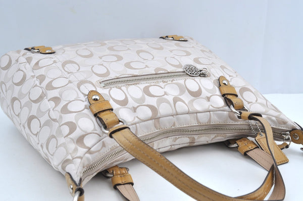 Authentic COACH Signature 2Way Tote Bag Canvas Enamel F17580 Beige K8215