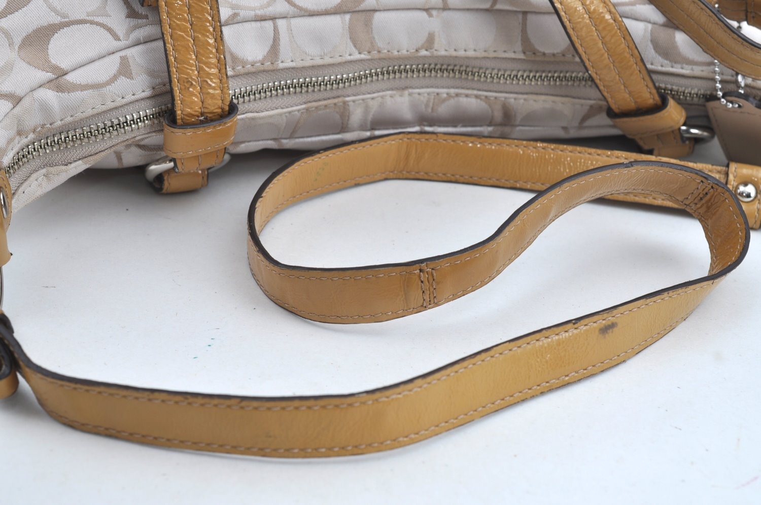 Authentic COACH Signature 2Way Tote Bag Canvas Enamel F17580 Beige K8215