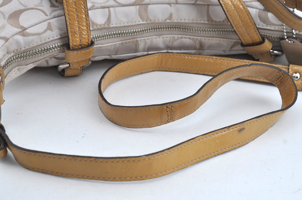Authentic COACH Signature 2Way Tote Bag Canvas Enamel F17580 Beige K8215