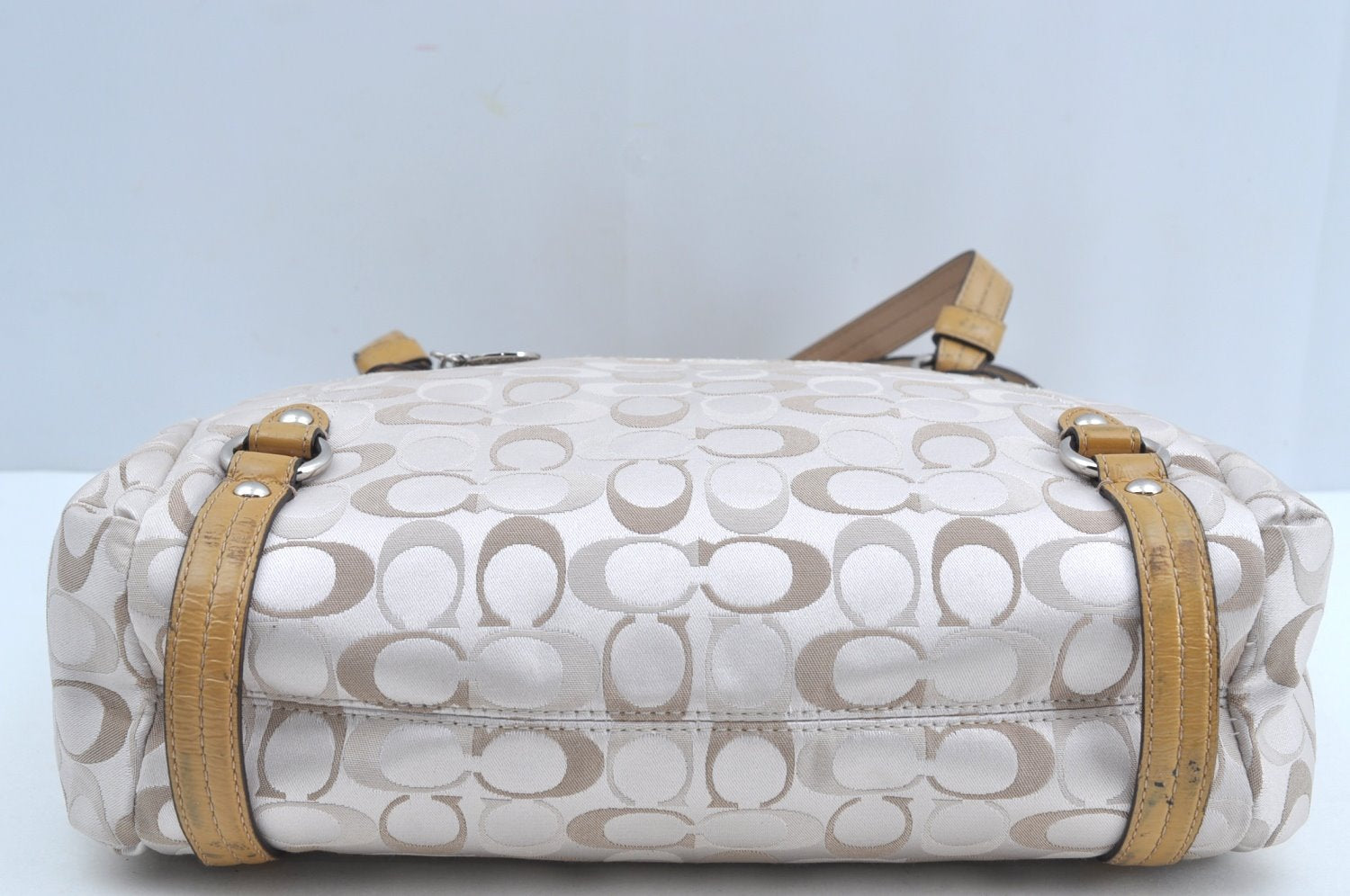 Authentic COACH Signature 2Way Tote Bag Canvas Enamel F17580 Beige K8215