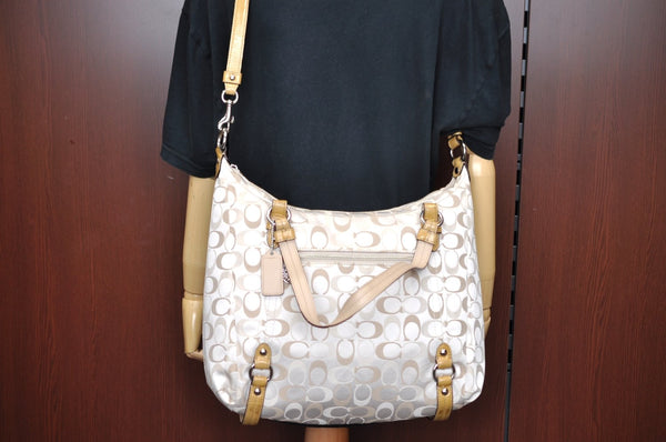 Authentic COACH Signature 2Way Tote Bag Canvas Enamel F17580 Beige K8215