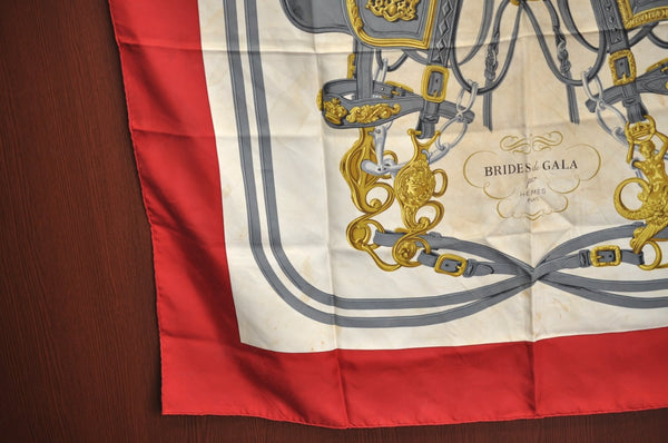 Authentic HERMES Carre 90 Scarf "BRIDES de GALA par" Silk Red K8223