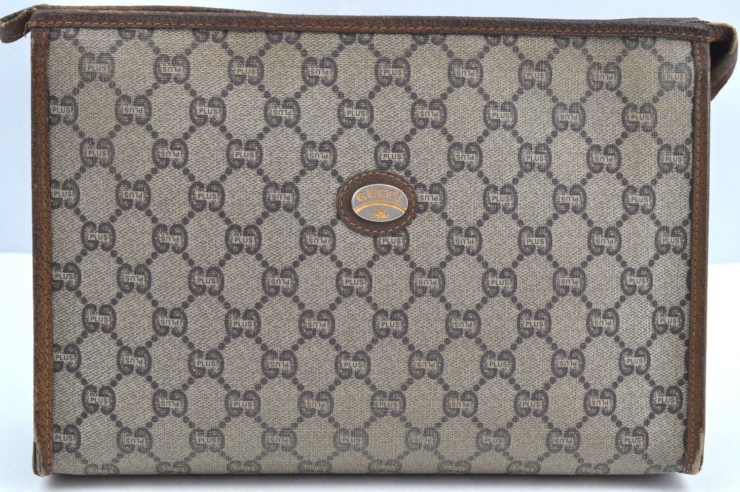 Authentic GUCCI GG Plus Clutch Hand Bag Purse PVC Leather Brown K8224