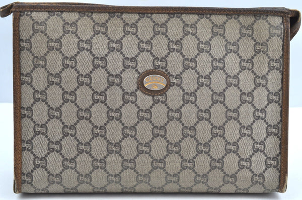 Authentic GUCCI GG Plus Clutch Hand Bag Purse PVC Leather Brown K8224