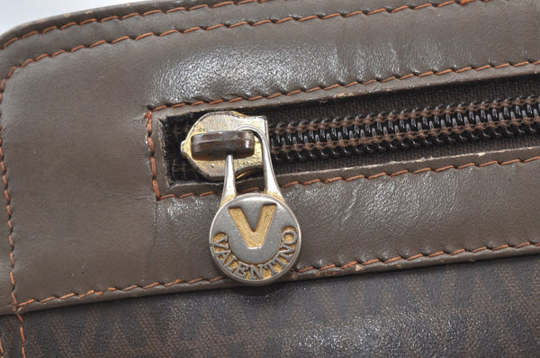 Authentic MARIO VALENTINO V Logo Clutch Hand Bag Purse PVC Leather Brown K8233