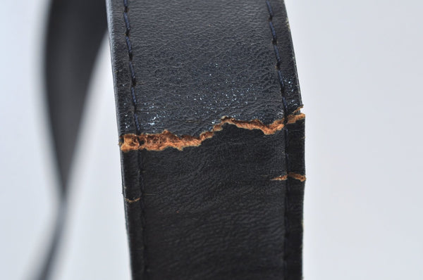 Authentic Burberrys Vintage Canvas Leather Shoulder Bag Black K8240