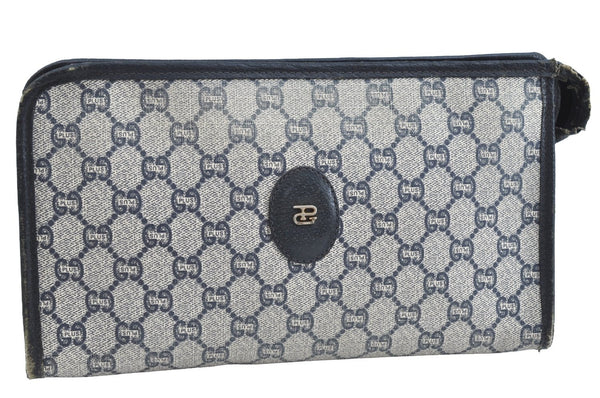 Authentic GUCCI GG Plus Vintage Clutch Hand Bag Purse PVC Leather Navy K8246