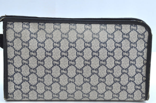 Authentic GUCCI GG Plus Vintage Clutch Hand Bag Purse PVC Leather Navy K8246