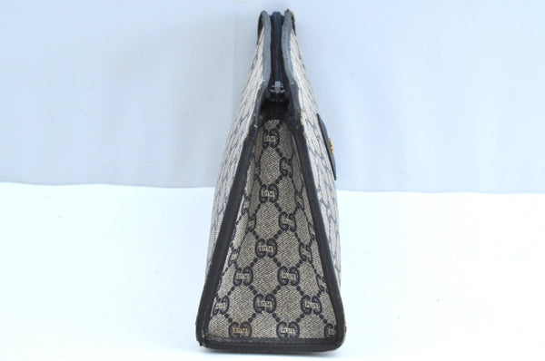 Authentic GUCCI GG Plus Vintage Clutch Hand Bag Purse PVC Leather Navy K8246