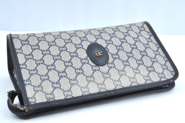 Authentic GUCCI GG Plus Vintage Clutch Hand Bag Purse PVC Leather Navy K8246