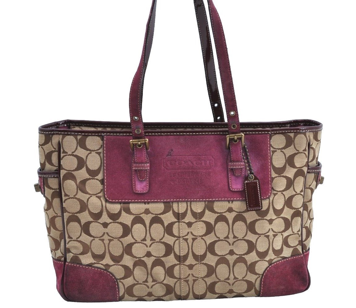 Authentic COACH Signature Shoulder Tote Bag Canvas Leather F04Q Beige K8247