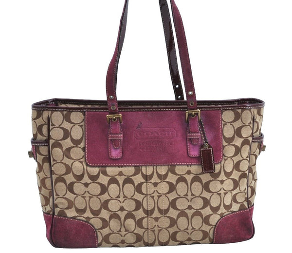 Authentic COACH Signature Shoulder Tote Bag Canvas Leather F04Q Beige K8247