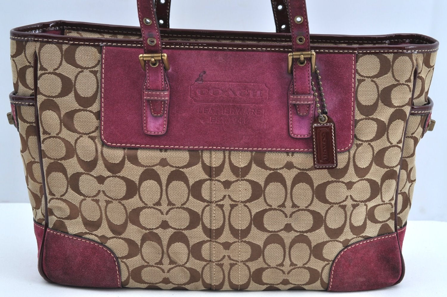 Authentic COACH Signature Shoulder Tote Bag Canvas Leather F04Q Beige K8247