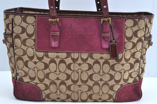 Authentic COACH Signature Shoulder Tote Bag Canvas Leather F04Q Beige K8247