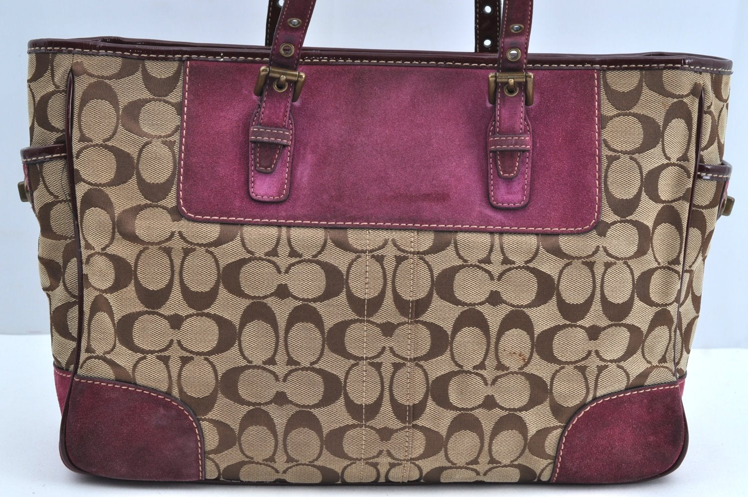 Authentic COACH Signature Shoulder Tote Bag Canvas Leather F04Q Beige K8247