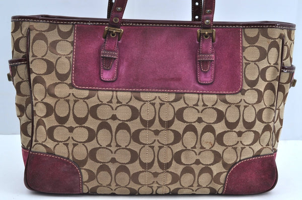 Authentic COACH Signature Shoulder Tote Bag Canvas Leather F04Q Beige K8247