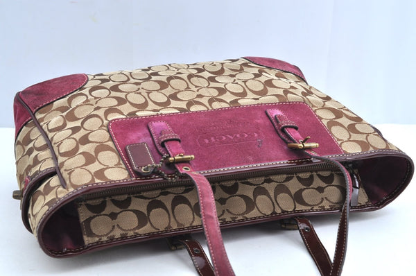 Authentic COACH Signature Shoulder Tote Bag Canvas Leather F04Q Beige K8247