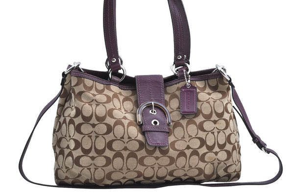 Authentic COACH Signature 2Way Shoulder Tote Bag Canvas Leather Brown K8248