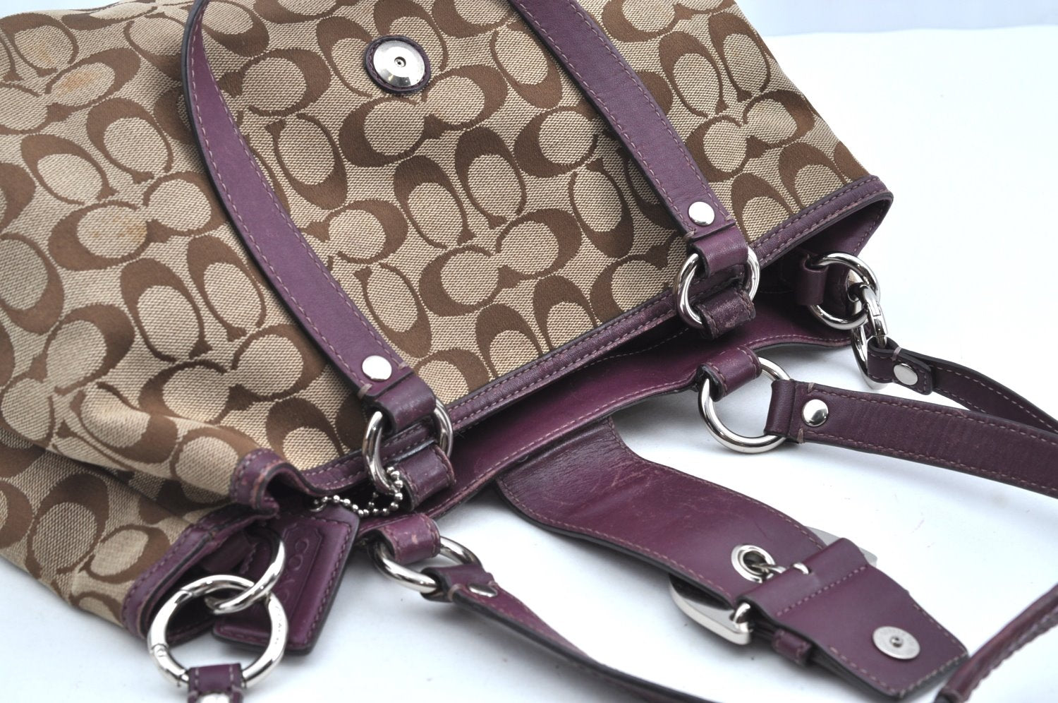 Authentic COACH Signature 2Way Shoulder Tote Bag Canvas Leather Brown K8248