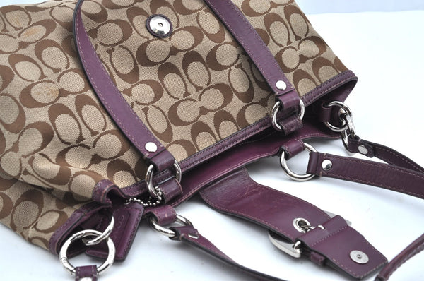 Authentic COACH Signature 2Way Shoulder Tote Bag Canvas Leather Brown K8248