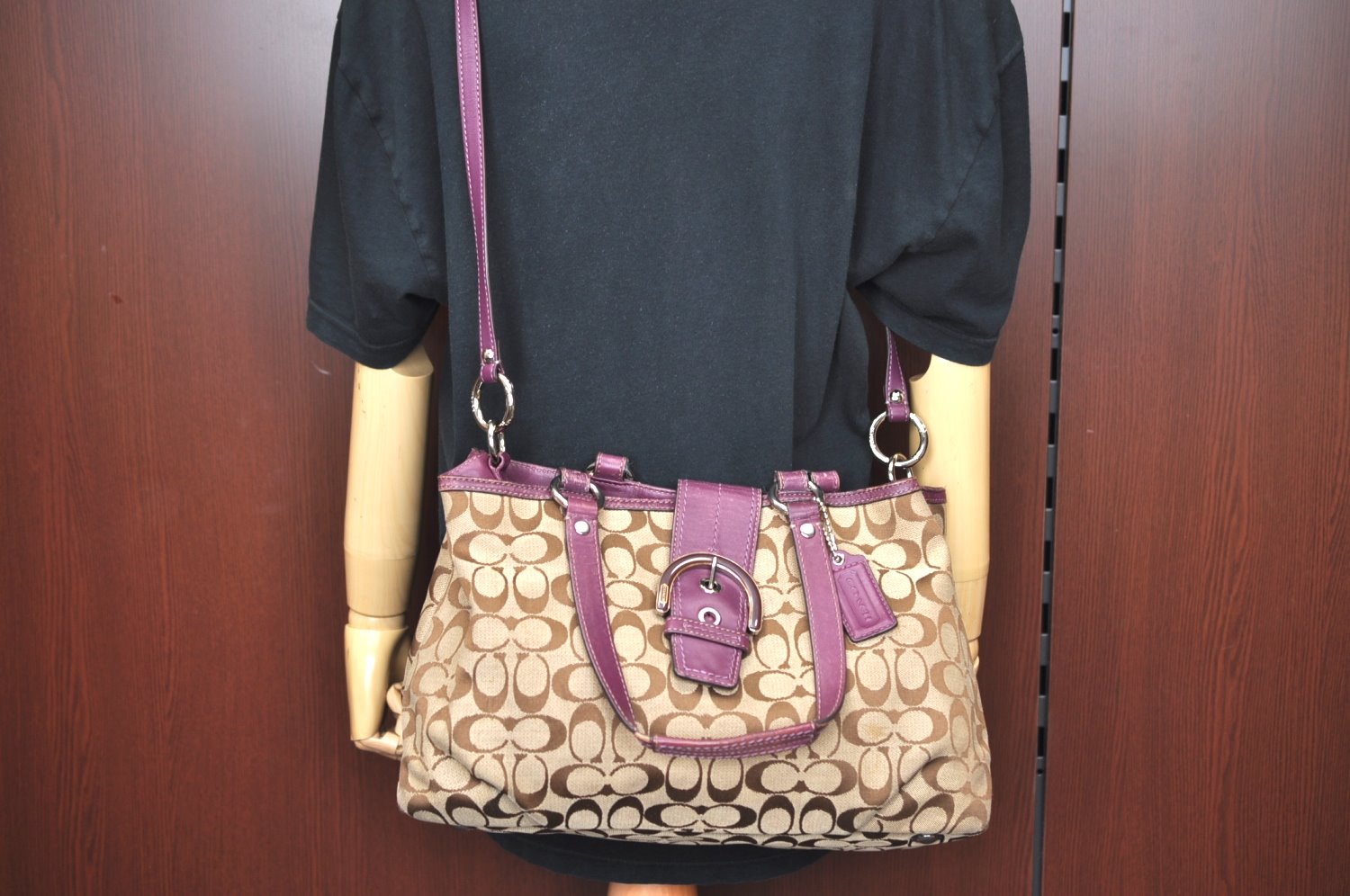 Authentic COACH Signature 2Way Shoulder Tote Bag Canvas Leather Brown K8248