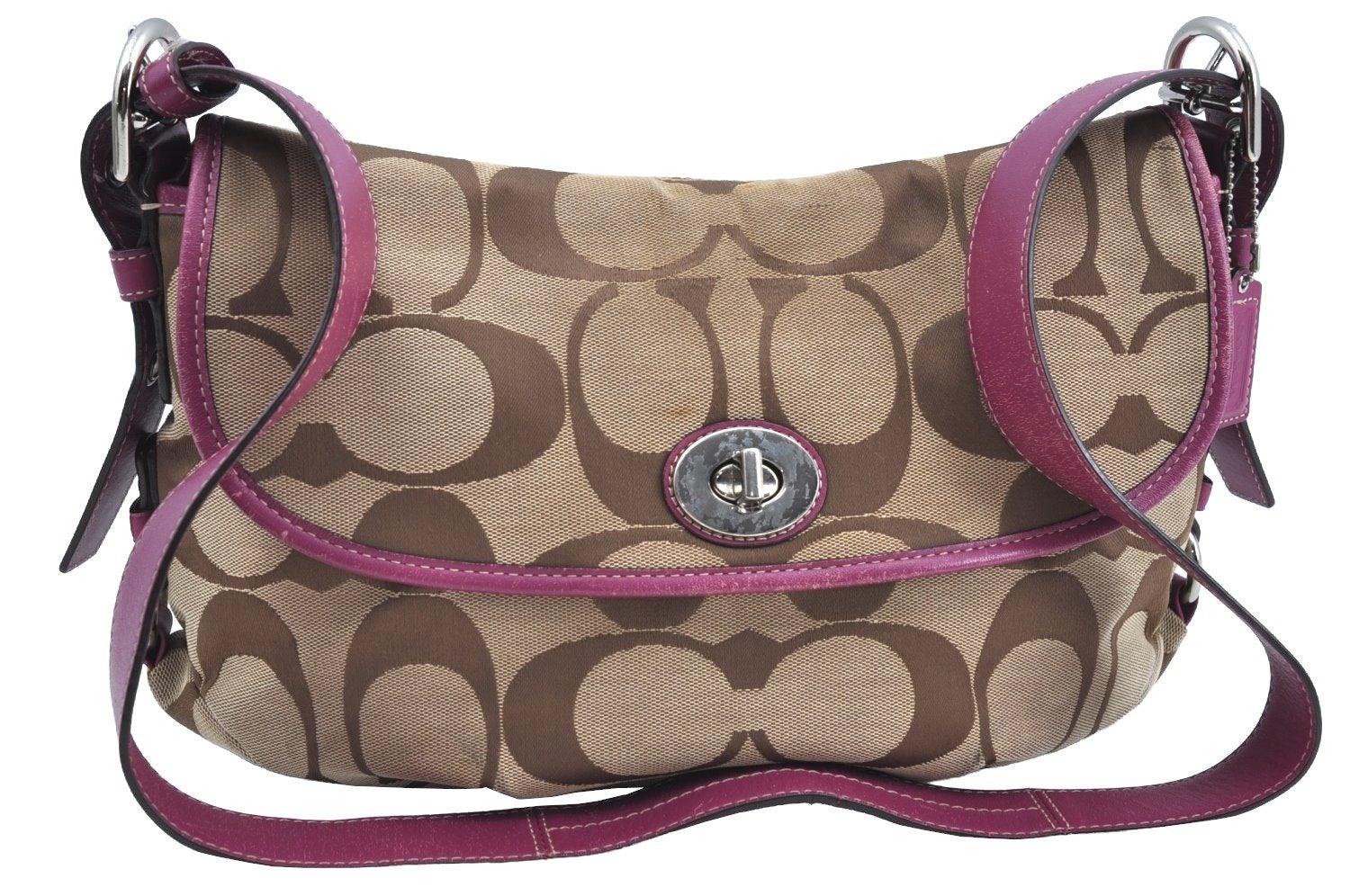 Authentic COACH Signature Shoulder Cross Bag Canvas Leather F15171 Brown K8249